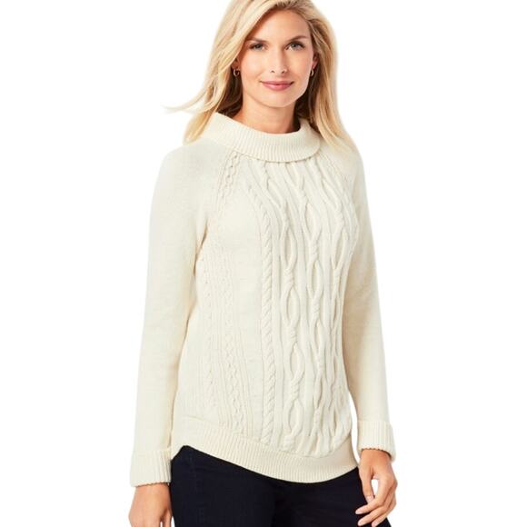 Talbots Cable Knit Sweater Women's Size S Fisherman Portrait Collar Cream Cotton - Picture 1 of 6
